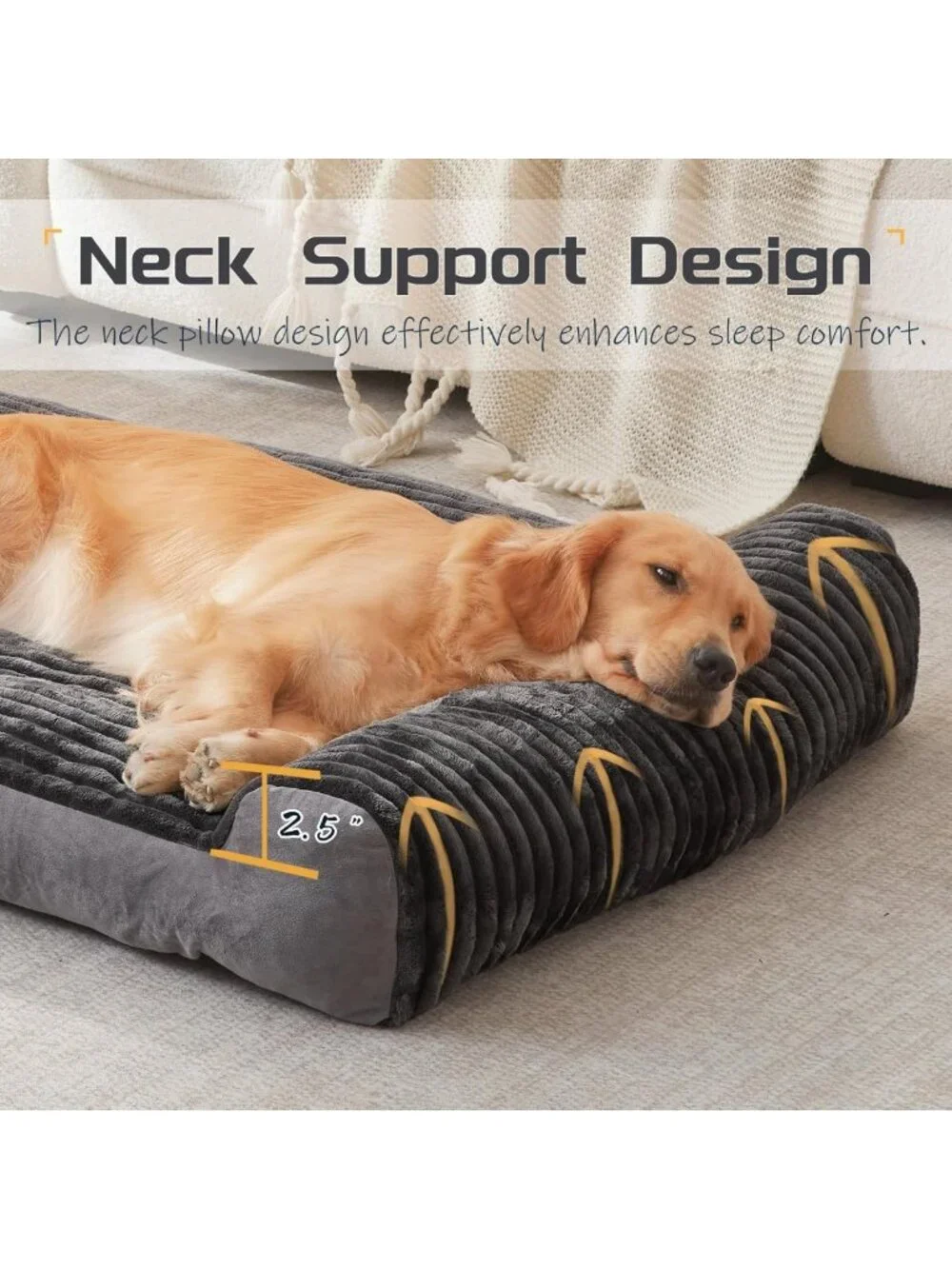 Extra Large Dog Bed with Pillow, Soft Bolster Pet Couch, Non-Slip Crate Bed
